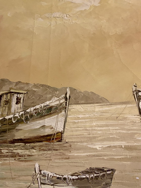 Port at Dusk - Superb Seascape - Oil on Canvas with Palette Knife (In the Spirit of the Cape Ann School) (photo 24 of 29)