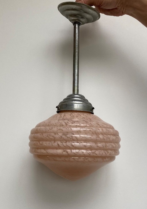 1x Art Deco ceiling lamp salmon pink marbled