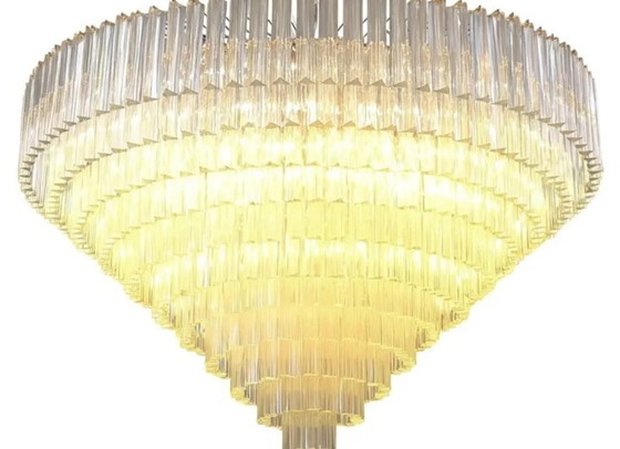 Image 1 of Lámpara de araña monumental de cristal de Murano Triedro transparente en estilo Venini