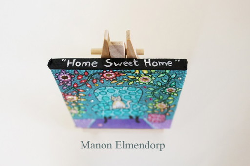 Hand-painted Small Painting with Little Donkey Unique Cat on Chair