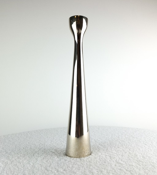 Vintage chrome candlestick, mid-century modern design, 1970s