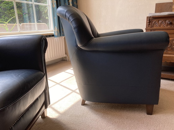 Image 1 of 3x canapé en cuir bleu