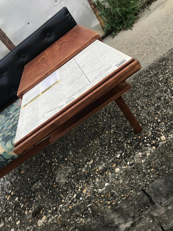Restored Vintage Teak Telephone Bench Unit with Vinyl Seat, 1960s – Benches, Leather, Brass (photo 5 of 7)