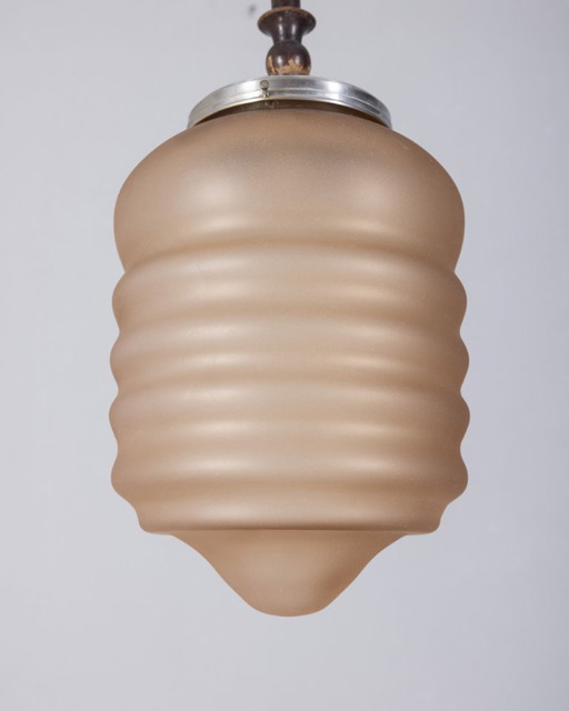 1950s vintage pendant lamp in pink glass Italian design