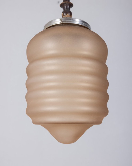Image 1 of Lampada a sospensione vintage anni 50 in vetro rosa design Italiano