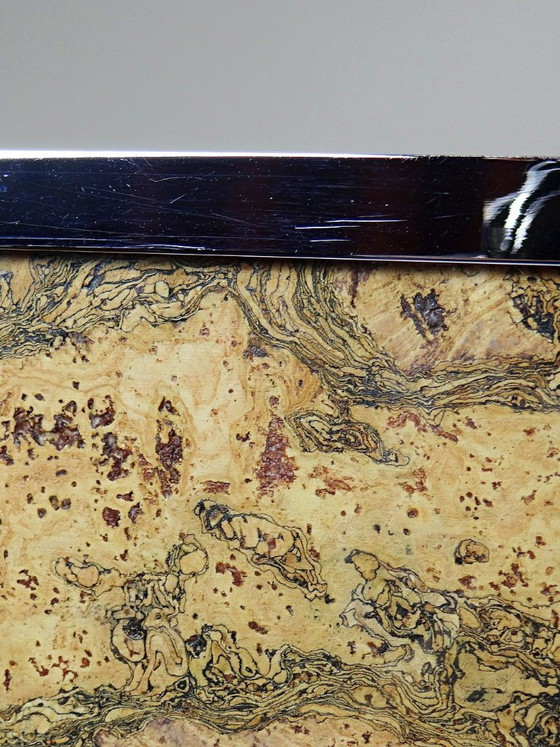 Image 1 of Plateau mid-century chic Chrome, Liège et plaque de verre années 70