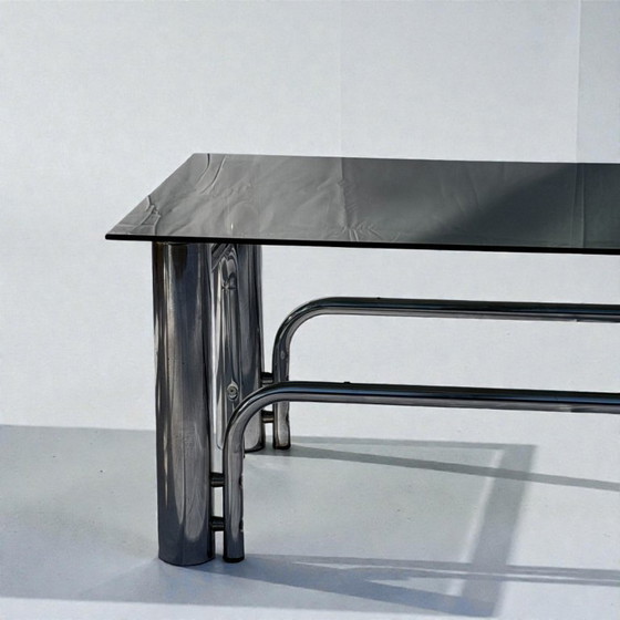 Image 1 of Tavolino da caffè italiano in stile moderno di metà secolo in vetro cromato e fumé