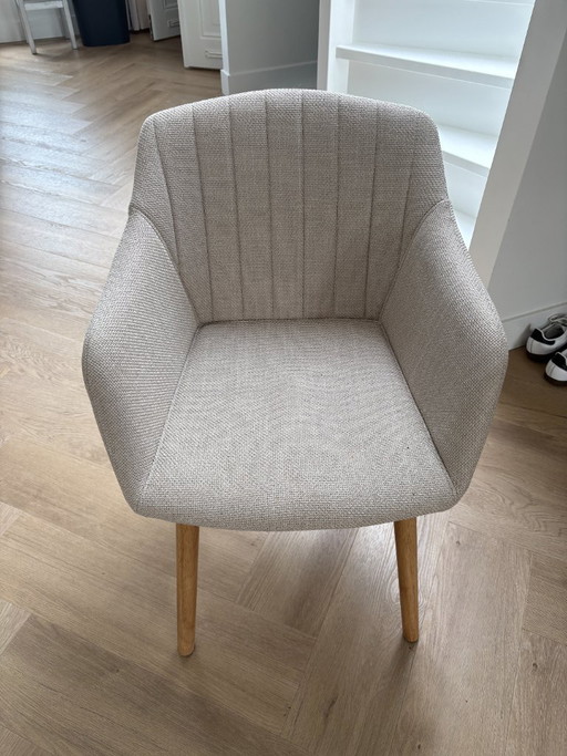 Comfortablee Eetkamerstoel - Beige Stof Met Houten Poten – eetkamerstoelen, Textile, Wood