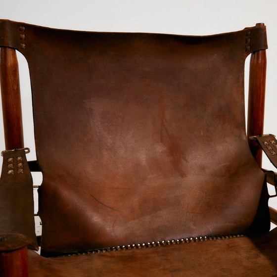 MK10957 Hongaarse kalfslederen loungestoel, Fauteuils, Metaal, Leer, Bruin, Vintage (foto 9 van 26)