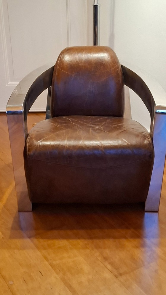 Image 1 of Aviator fauteuil – echt leer & gepolijst aluminium – vintage industrial design