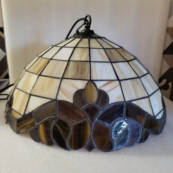Image 1 of Kleurrijke vintage Tiffany hanglamp, Honsel Leuchten
