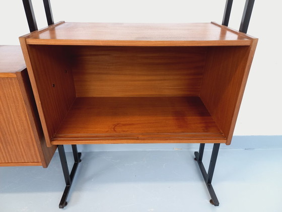 Image 1 of Vintage Italian double modular bookcase in teak and metal from the 1960s