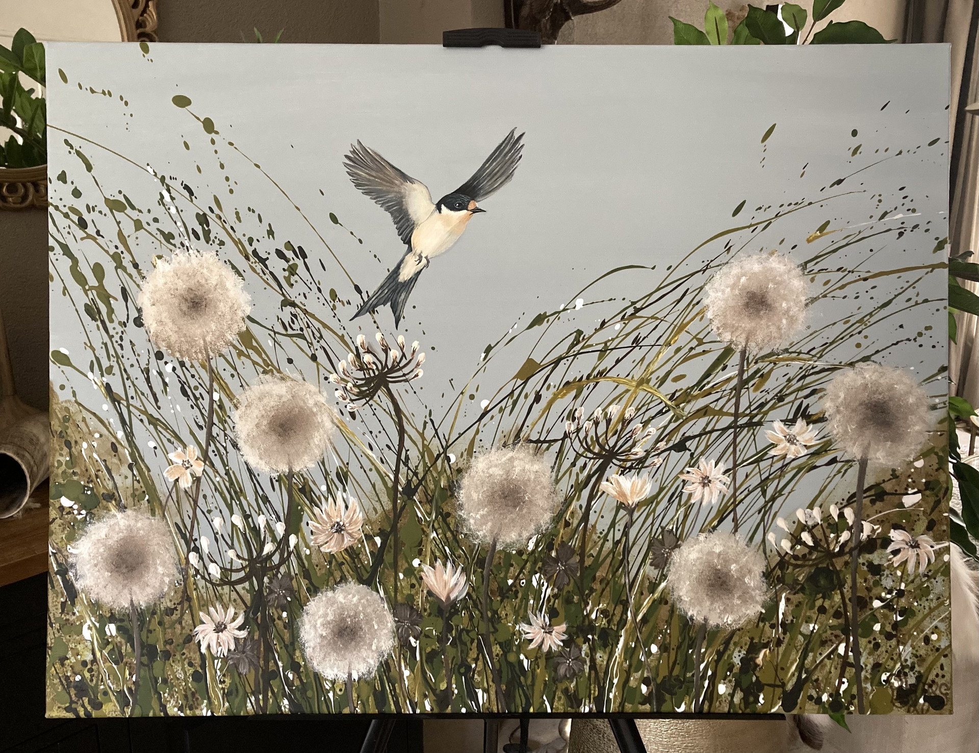 Alone with a dandelion. 小型油絵 抽象画 ハンドメイド Hand-Painted Painting Dandelion Field By J&S | €120 | Whoppah