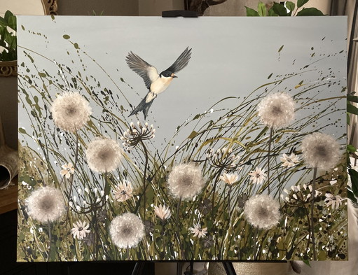 Hand-Painted Painting Dandelion Field By J&S