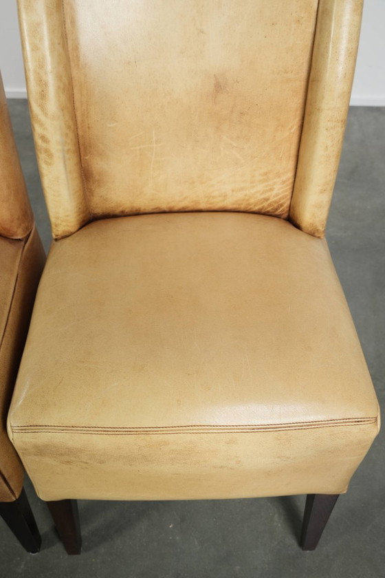 Image 1 of 4 x Luxury Cowhide Leather Dining Chairs With A Beautiful Light Color And A High Back