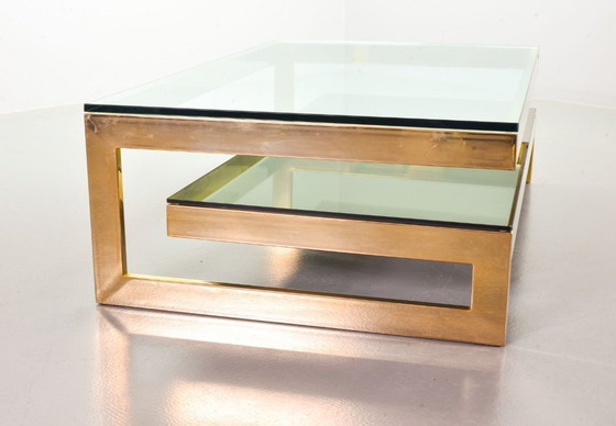 Image 1 of Hollywood Regency Belgo-Chrom Architectural G-Table 23-Carat Goldplated with Glass Tops. Belgium, 1970s. 