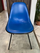DSX chair, blue fiberglass, vinyl upholstery, Eames Herman Miller vintage 70s