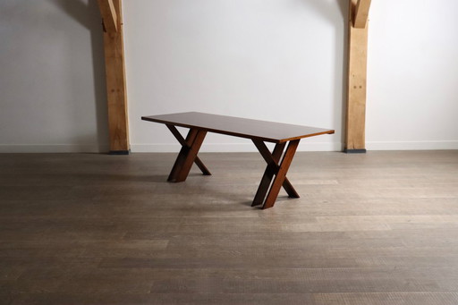 Mesa de comedor TL58 en nogal, diseñada por Marco Zanuso para Poggi, Italia, década de 1960.