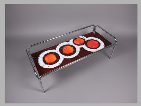 Image 1 of Italian 1970's chrome coffee table with smoked glass & ceramic tiles