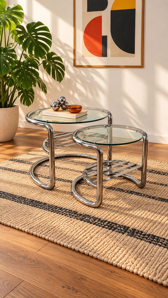 Salon Bauhaus vintage, Fauteuils, Verre, Chrome, Noir (photo 3 sur 14)