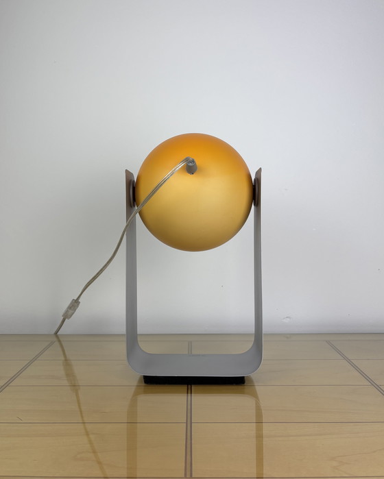 Image 1 of Tafellamp, Massief, Metaal, Oogbal, Ruimtetijdperk, Spoetnik-ontwerp, UFO, Oranje Oogballamp in Retrostijl, Industrieel ontwerp