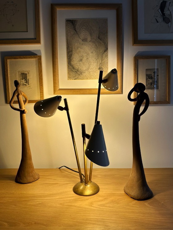 Image 1 of Italiaanse koperen lamp met drie koppen, ontwerp 50