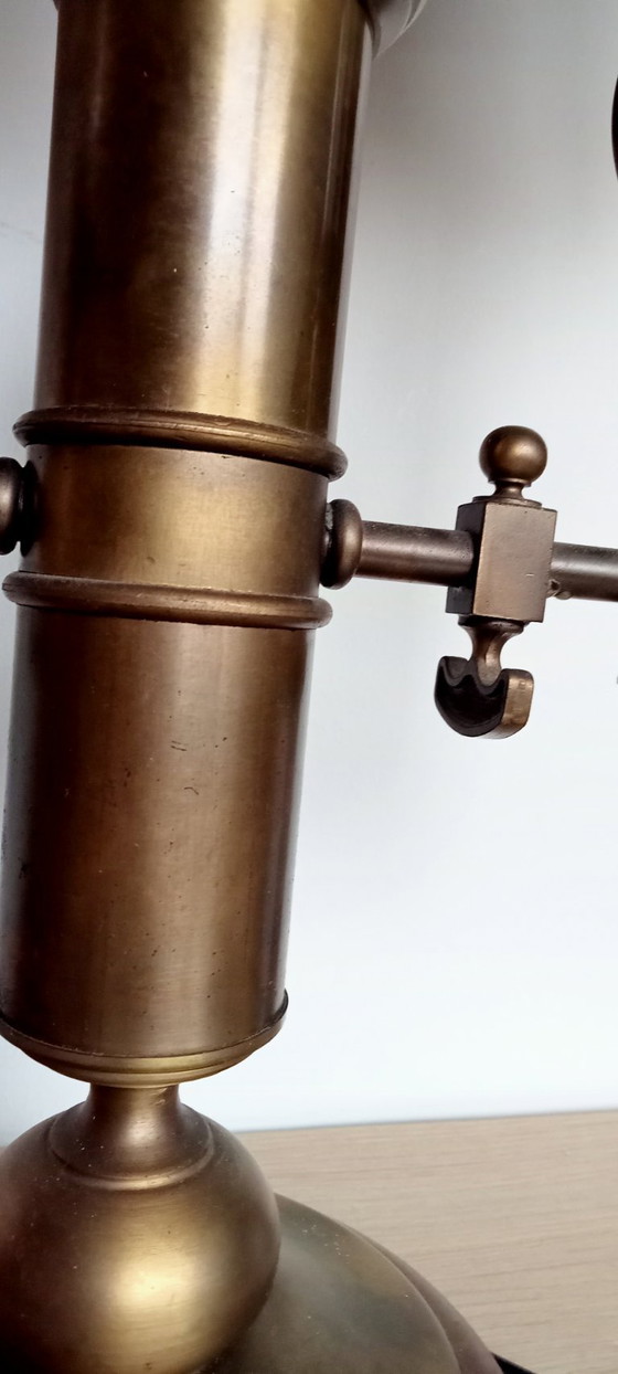 Image 1 of Empire Boulotte bankier notaris lamp retro antiek koper hout