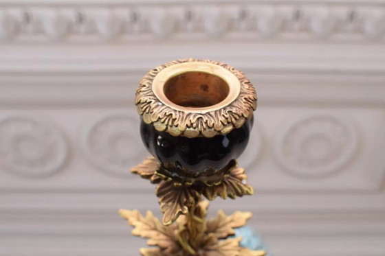 Lussuosa coppia di Portacandele pappagallo in porcellana blu con bronzo – Dipinti a mano e finitura craquelé (photo 8 of 10)