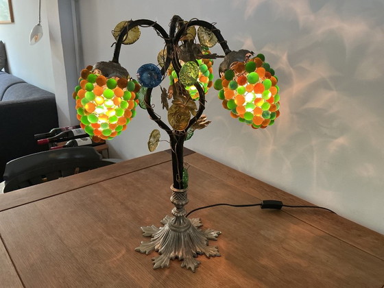 Vintage Italian Grape Lamp - Hollywood Regency - 3-Arm Murano Glass – Table lamps, Metal (photo 2 of 6)