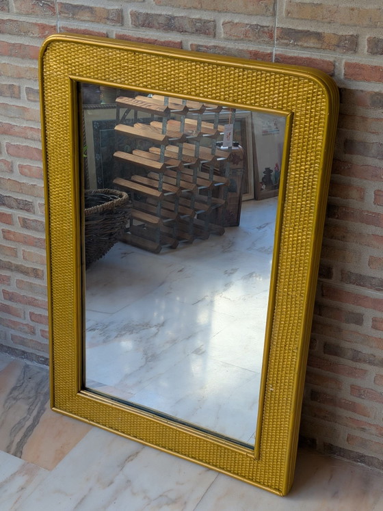 Specchio in vimini, Vetro, Rattan, Dorato (foto 2 di 11)