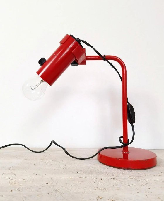 Image 1 of Vintage Red Metal Table Lamp / Adjustable Mid Century Desk Lamp / Italian Memphis Style Office Lighting / Retro Drawing Task Lig