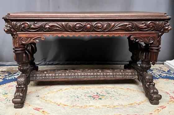 Table ancienne en chêne sculpté de style gothique flamand. – Consoles (photo 2 of 6)