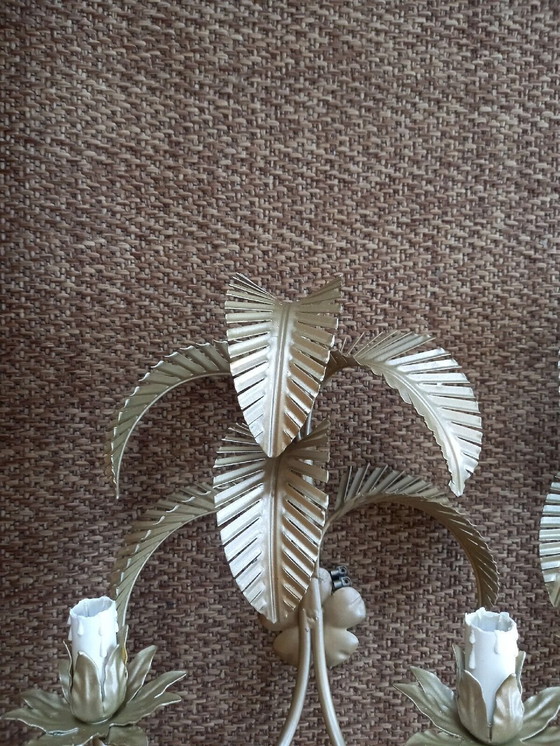 Image 1 of Pair Of Wall Sconces Xxe Palm Exotic Hollywood Regency