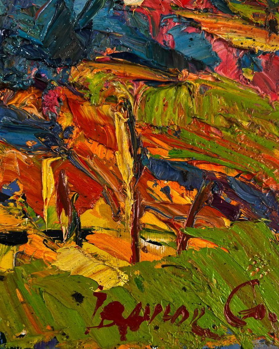 Image 1 of Original Oil Painting Fall Nature Landscape Autumn Flame Of Fire