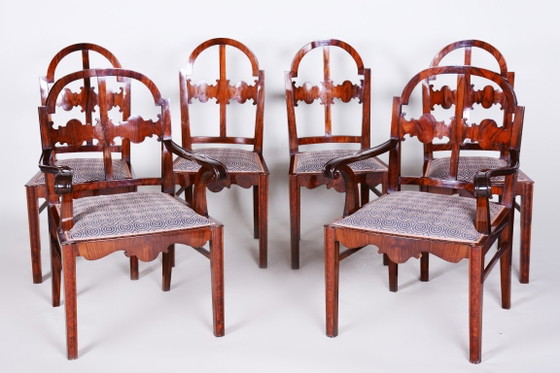 Restored Art Deco Dinig Set, Caucasian Walnut, Thuja, Polished, England, 1920s – Dining set, Textile, Wood (photo 19 of 19)