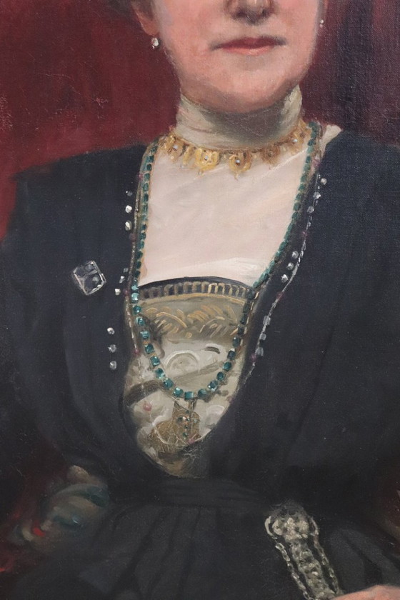 Image 1 of Groot olieverfschilderij op canvas, Portret van een dame, gesigneerd en gedateerd 1913