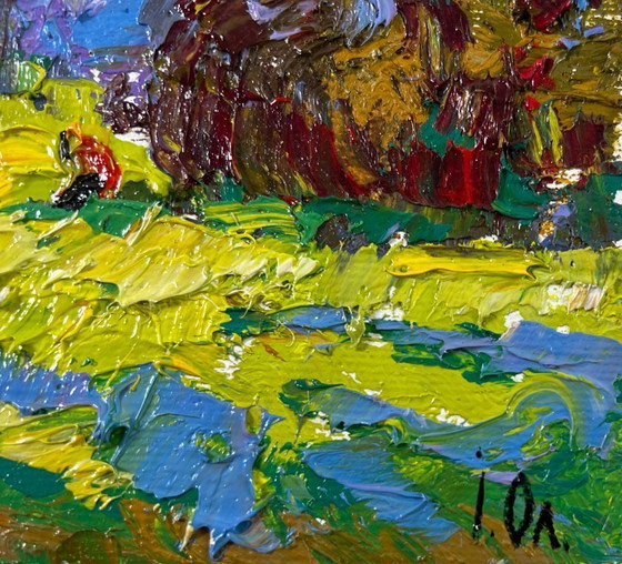 Image 1 of Original Oil Painting Summer Field Landscape At the Source