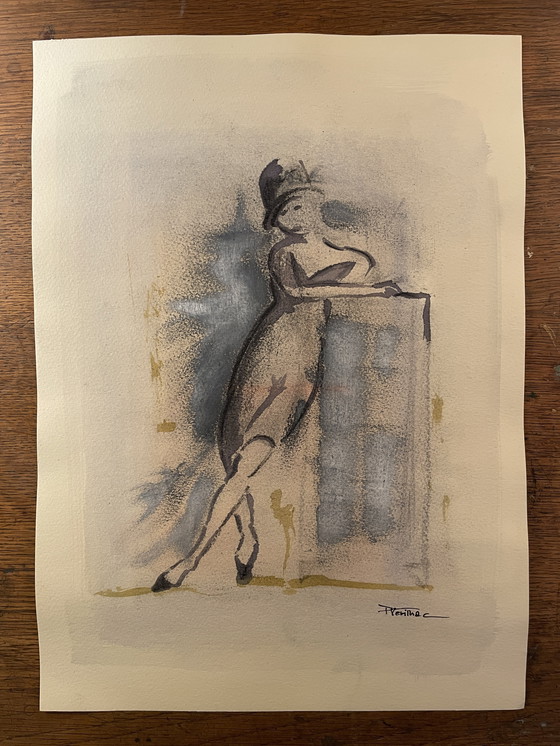 Image 1 of Fashion Sketch Female Portrait "Hat