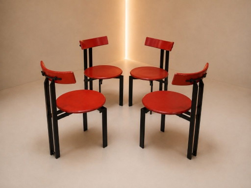 Set di 4 sedie da pranzo originali Harvink Zeta - anni '80 – eetkamerstoelen, Wood, Iron