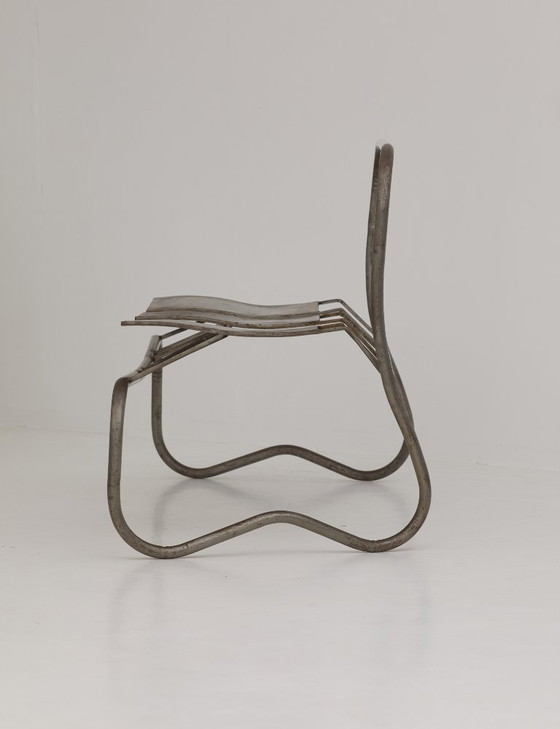 Image 1 of Sculpturaal metalen bankje / Gesigneerd kunstwerk uit 2000