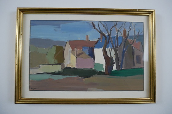 Image 1 of Hameau en hiver - Gouache signée Auzenet