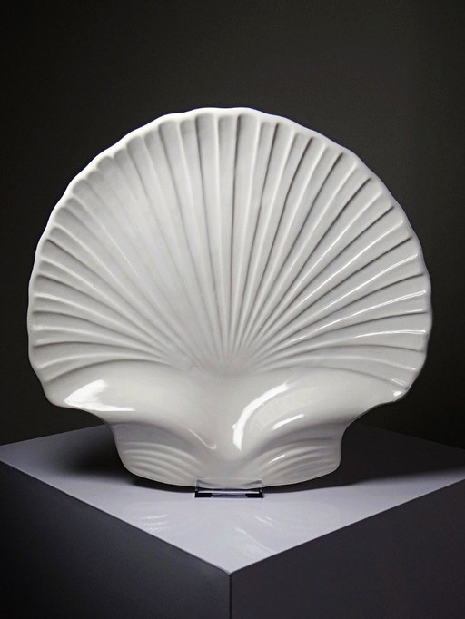 Grande coupe en céramique émaillée coquille St Jacques vintage Portugal