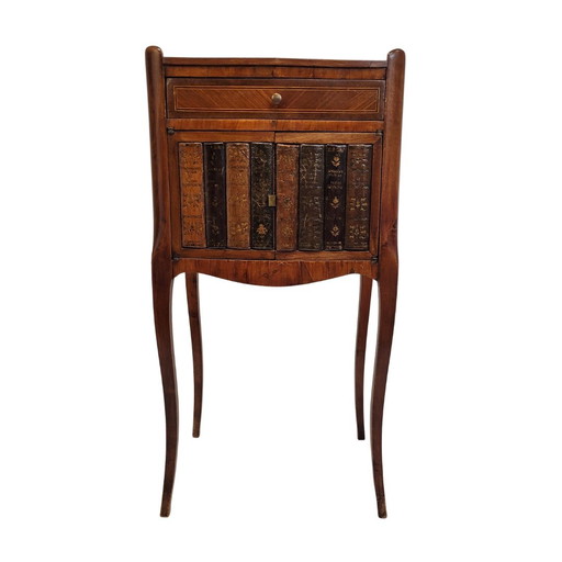 Mesa auxiliar trampantojo libros, estilo Napoleón III, madera y taracea, f. s. XIX - Francia 