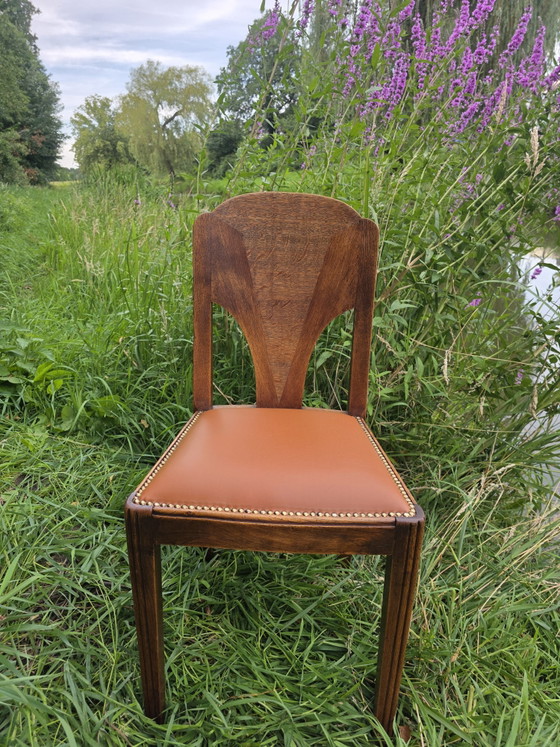 Image 1 of Set Van 6 Amsterdamse School Eetkamerstoelen | Jaren 20