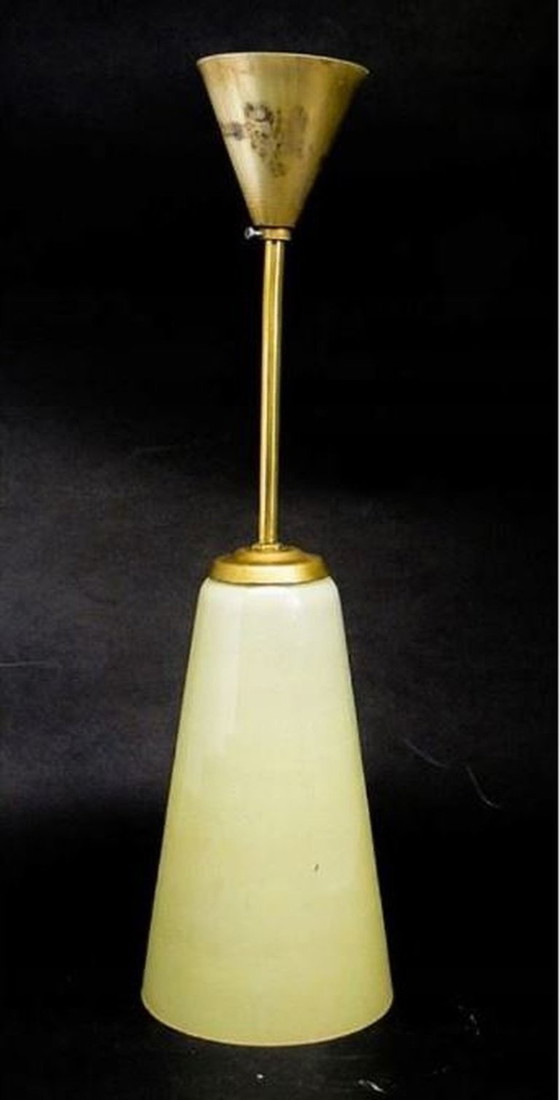 Mid-Century Pendant Lamp from Polam, 1950s – Glass, Brass (photo 6 of 10)