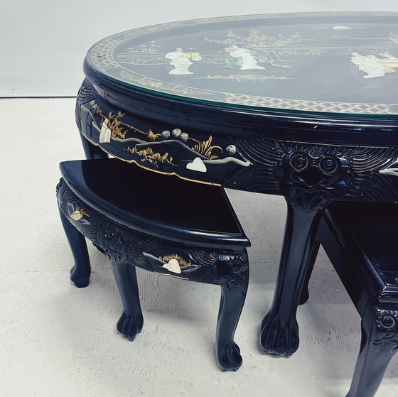 Image 1 of Chinese Coffee Table With 6 Matching Stools