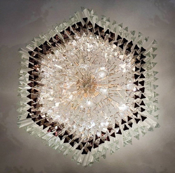 Image 1 of Weelderige kroonluchter van Paolo Venini voor Vivarini, Muranoglas/Prismaglas, Italië, jaren 70, op maat gemaakt