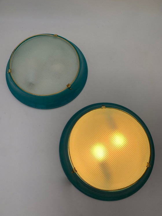 Image 1 of Pair of ceiling lights - wall lights - attributed to Fontana Arte, vintage Italy, medium blue