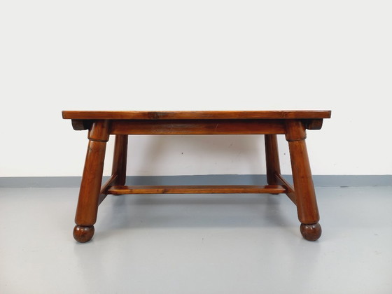 Image 1 of Brutalist rectangular dining table by Georges Robert in dark pine wood from the 1950s/60s