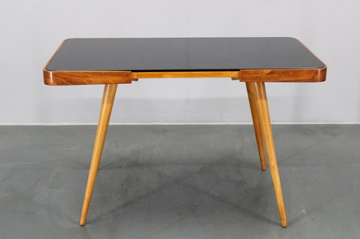 Table basse en hêtre des années 1960 avec plateau en verre opaxy, Tchécoslovaquie
